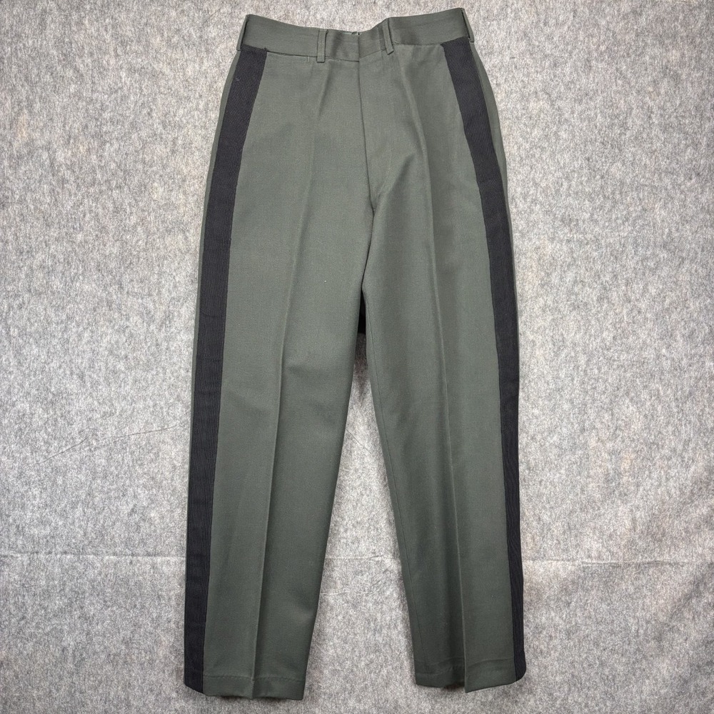 True Vintage Army Trouser Dress Pants Men 28x31 Green Striped Straight Pleated